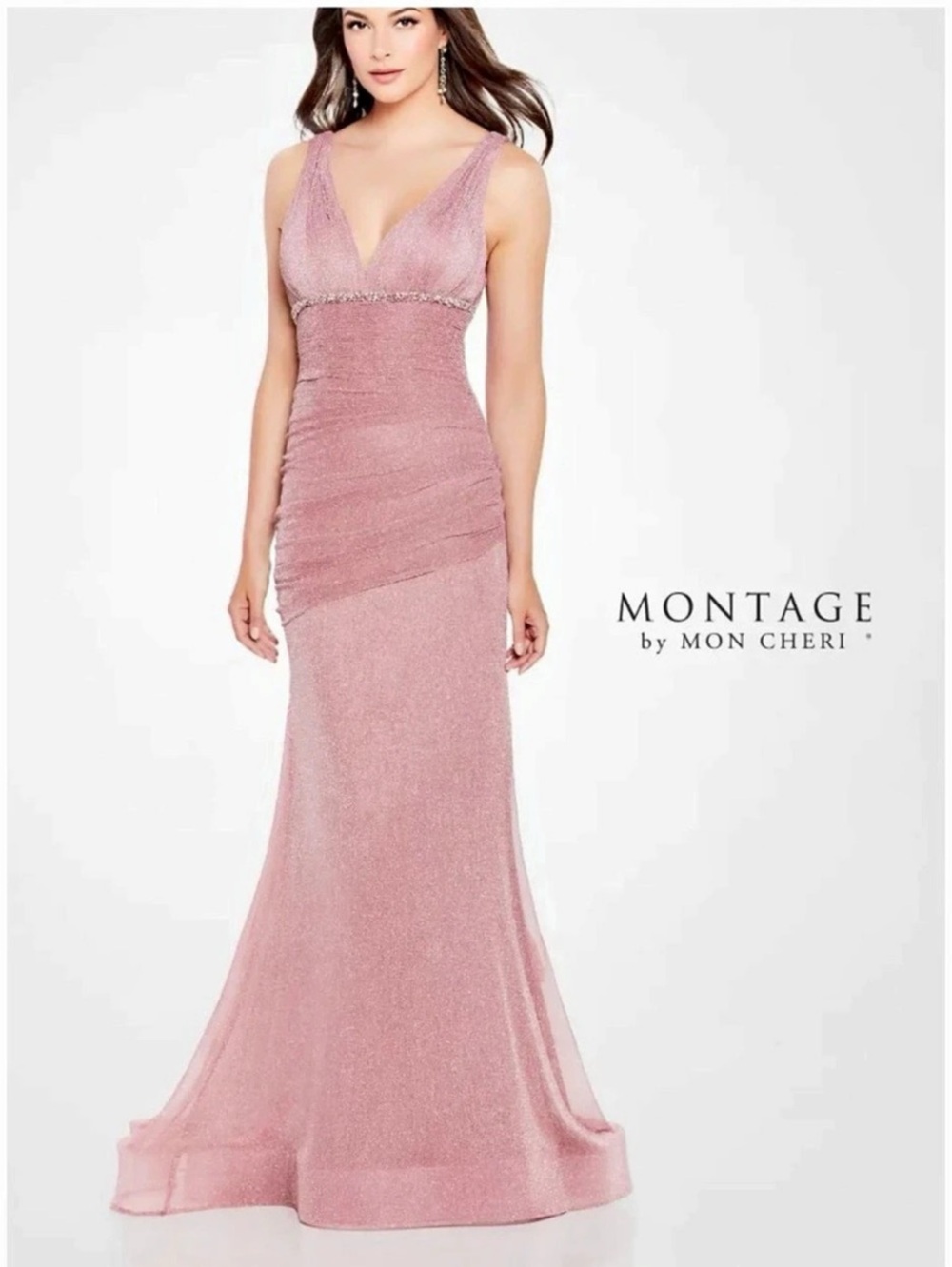 Montage by Mon Cheri Pink Glitter Maxi Dress Size 6 NWT